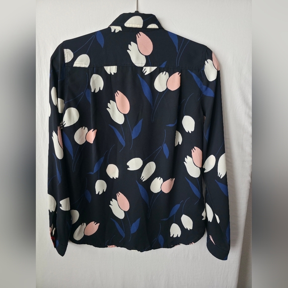 LOFT Dark Cottagecore Tulip Print Utility Blouse Preppy Dark Floral XS - Picture 5 of 11